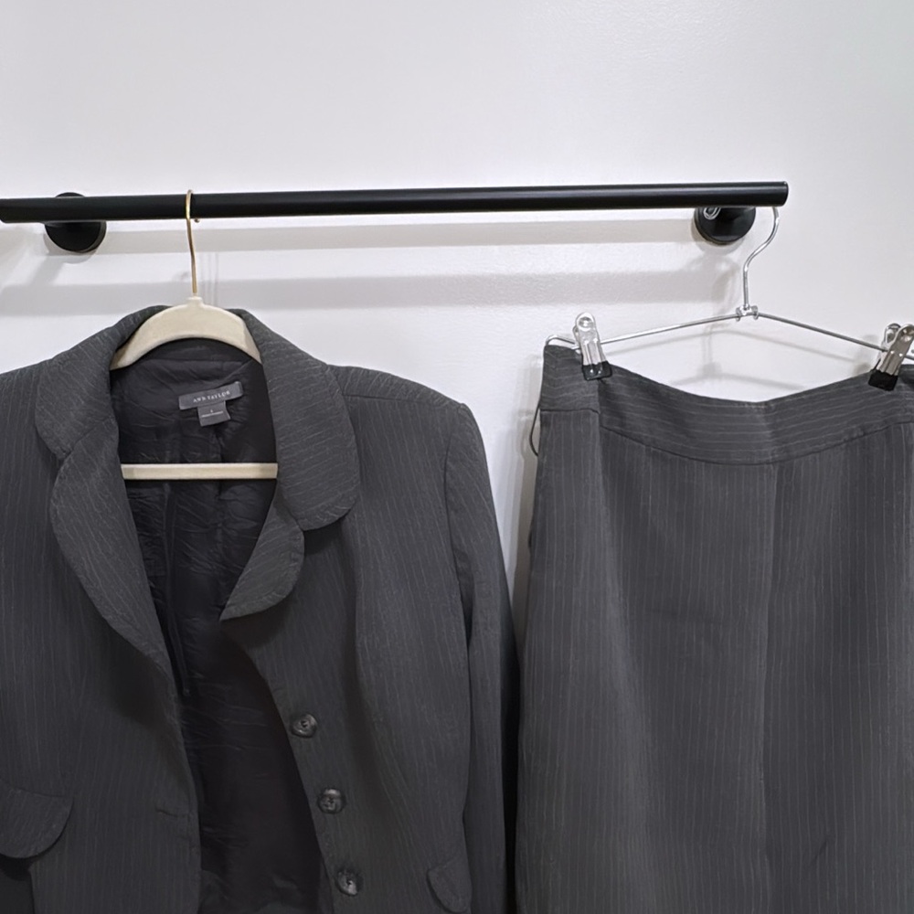 Ann Taylor Classic Gray Blazer and Skirt Set